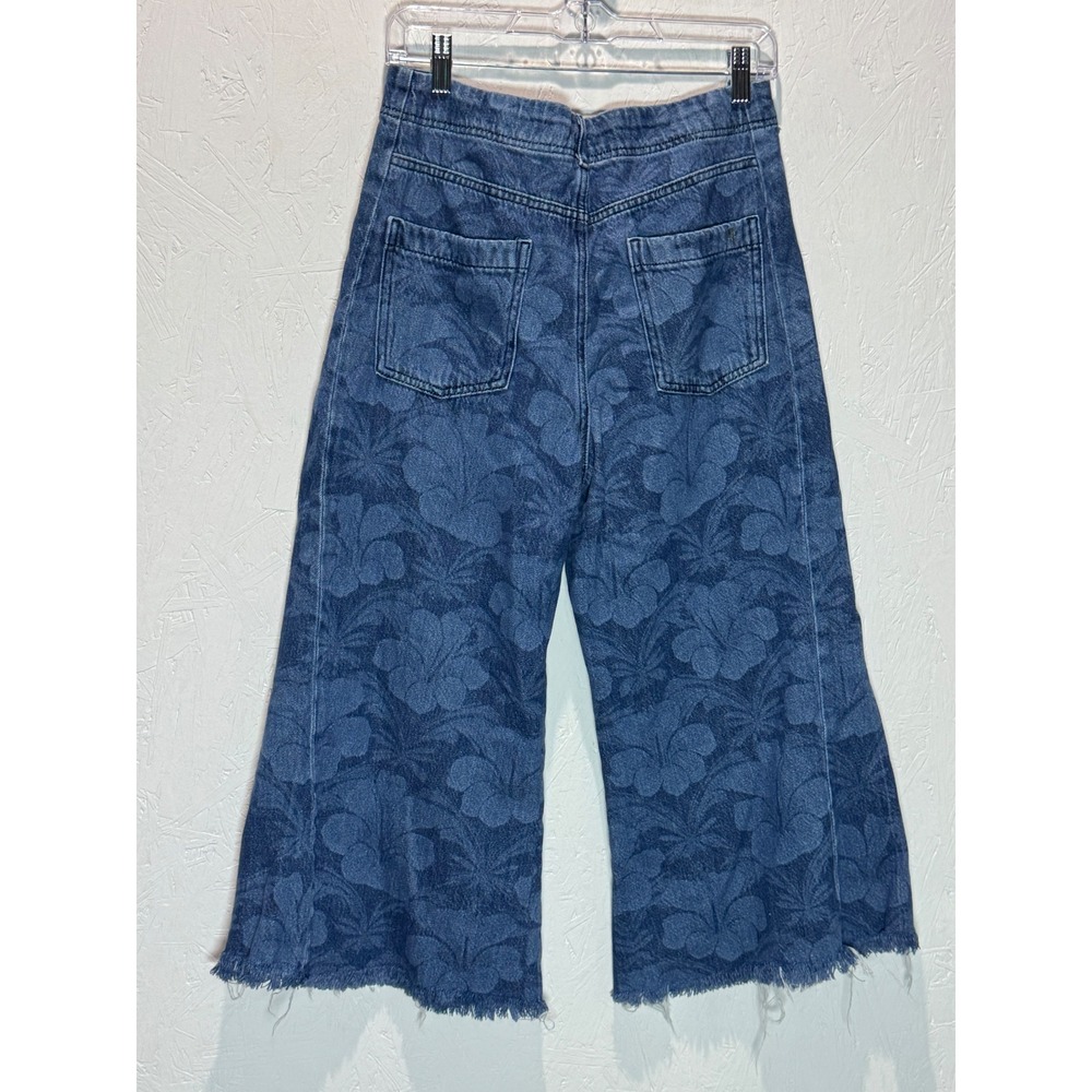 Pilcro Adi Crop Mid-Rise Flare Jeans Blue Floral Hibiscus Print Raw Hem 29 - Picture 3 of 8